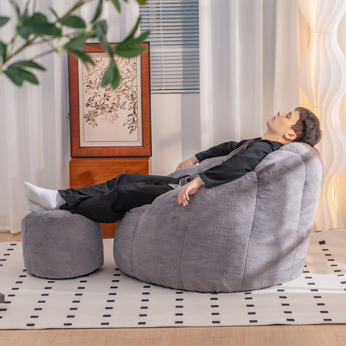 Oversized Faux Fur Bean Bag Chair for Adults & Kids - Gray