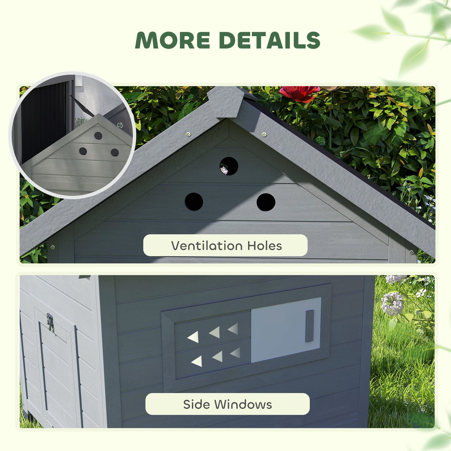 Wooden Duck Coop with Openable Roof & Double Doors - Light Gray, 920x780x240 mm