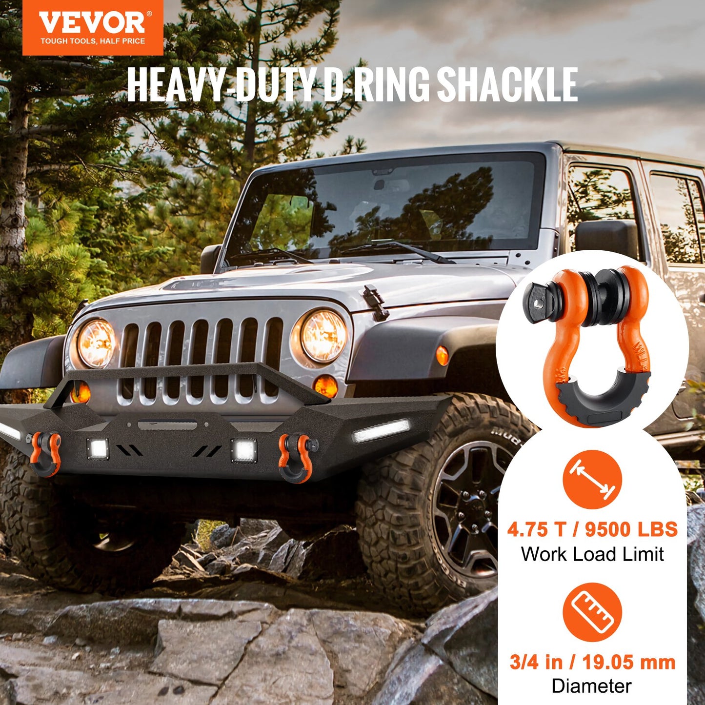 Heavy Duty Alloy Steel D-Ring Shackle 2 Pack - Off-Road Vehicle Recovery, 7/8" Screw Pin, Orange