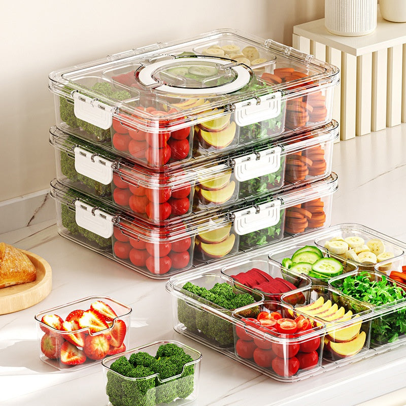 Food Storage Container 8-Grid Transparent Sealed Box Food Grade Kitchen Organizer