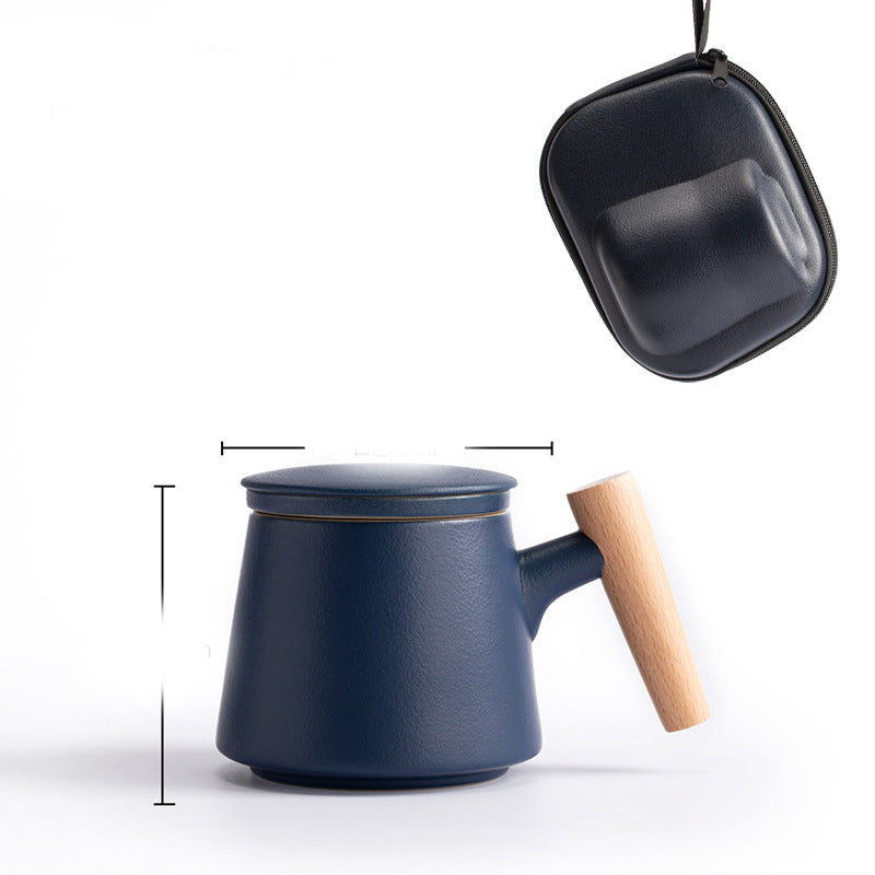 Ceramic Office Cup with Wooden Handle - Multiple Styles & Travel Bag