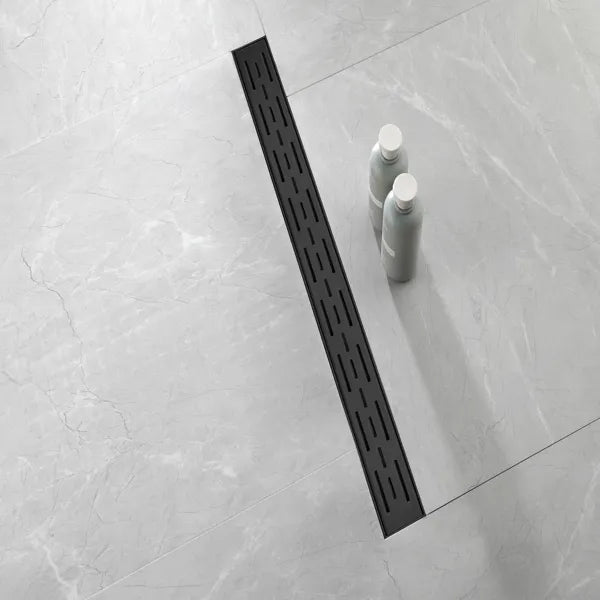 28 Inch Stainless Steel Shower Floor Drain with Removable Brick Pattern Grate and Hair Strainer