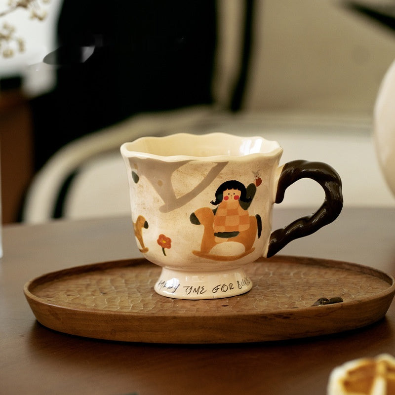 Ceramic Coffee Mug with Colorful Seesaw Mushroom Horse Spring Duck 301-400ml