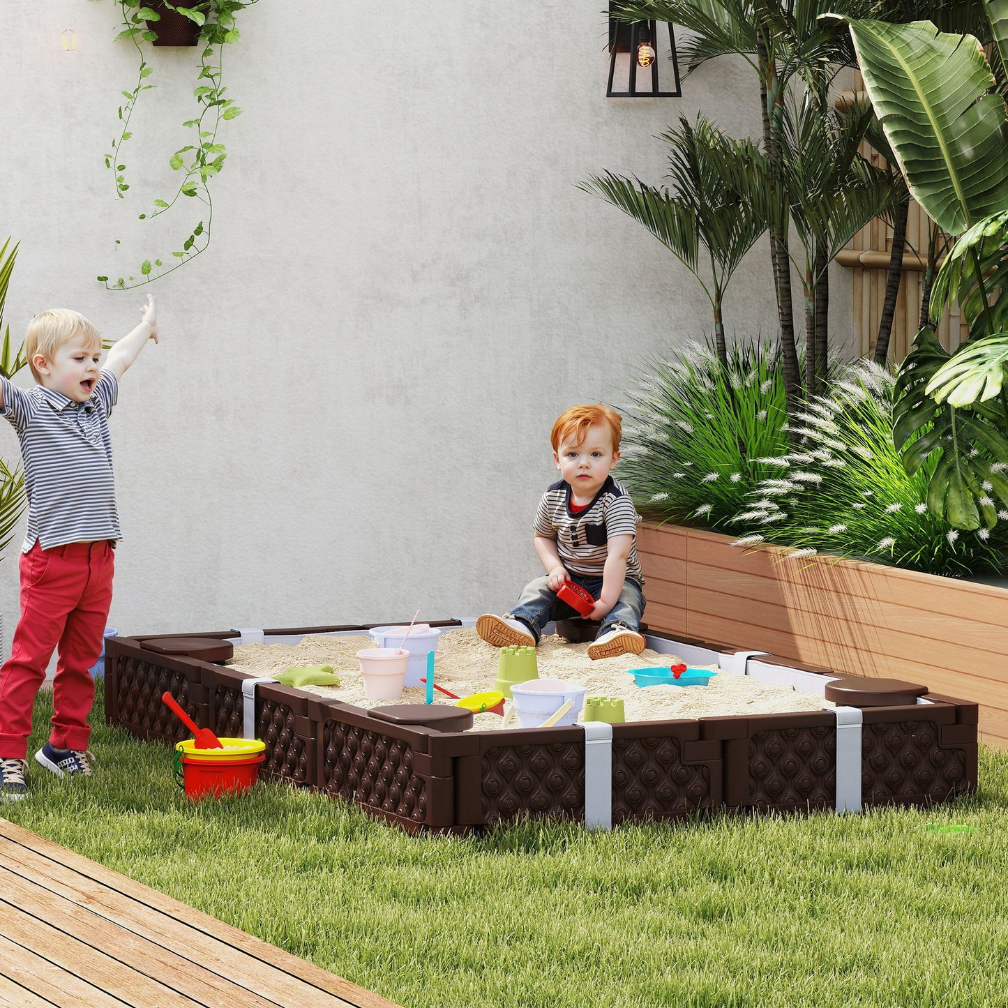 Kids Sandbox with Cover and 4 Seats - Dark Brown