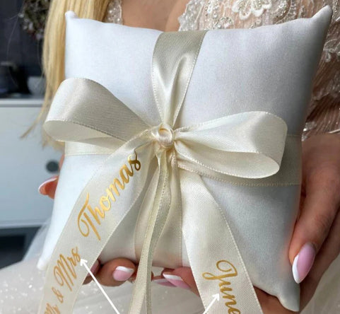 Wedding Ring Pillow 15x15cm Ivory-White with Ribbon for Ceremony