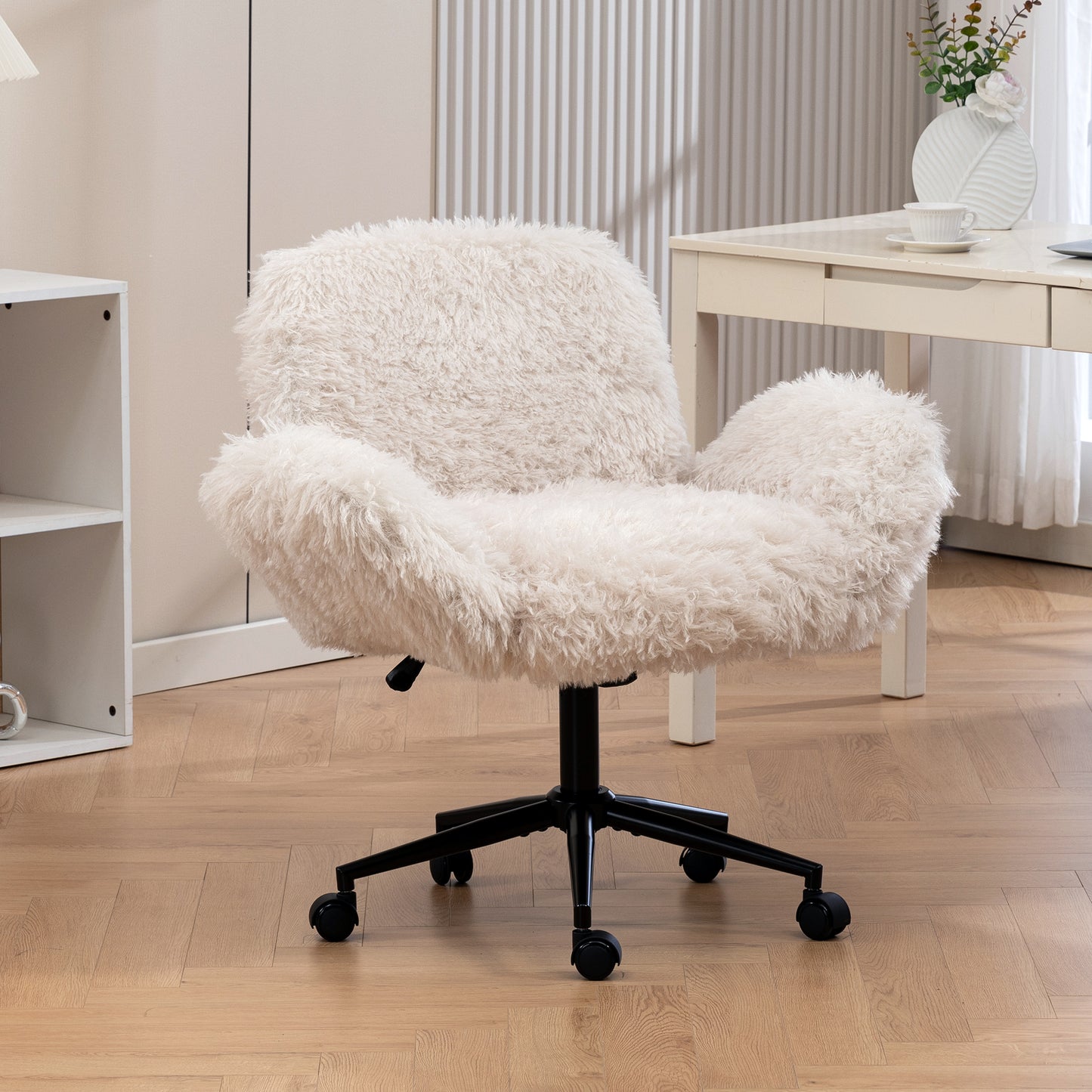 Criss Cross Chair With 5-Gear Adjustable Armrests & Wheels, Ergonomic
