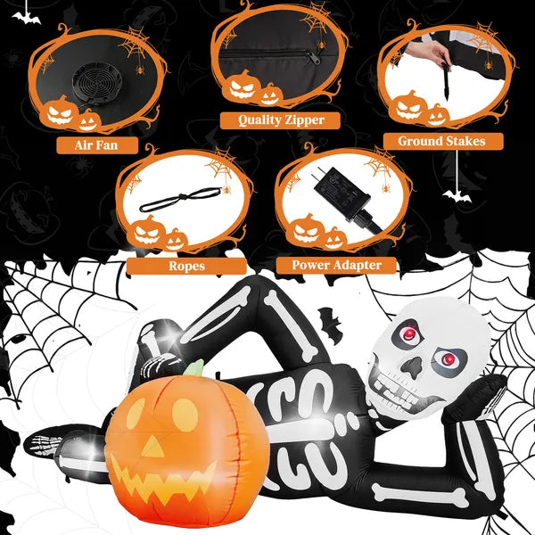 7ft Inflatable Halloween Skeleton Decor with LED Lights