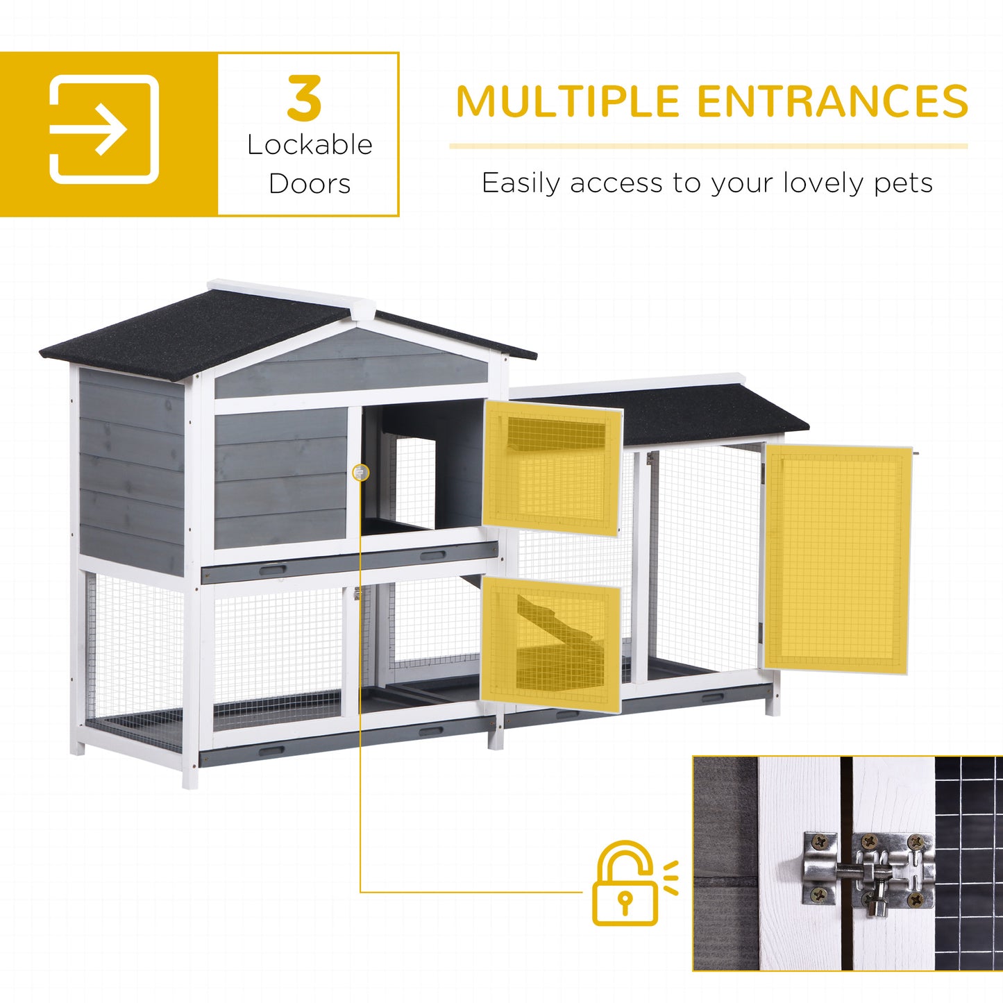 2-Tier Wooden Rabbit Enclosure with Ramp - Indoor Outdoor Pet House & Run