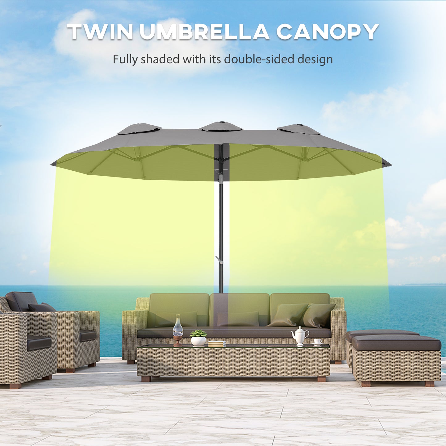 Double Sided Patio Umbrella - 9.7 ft Outdoor Market Umbrella, Gray