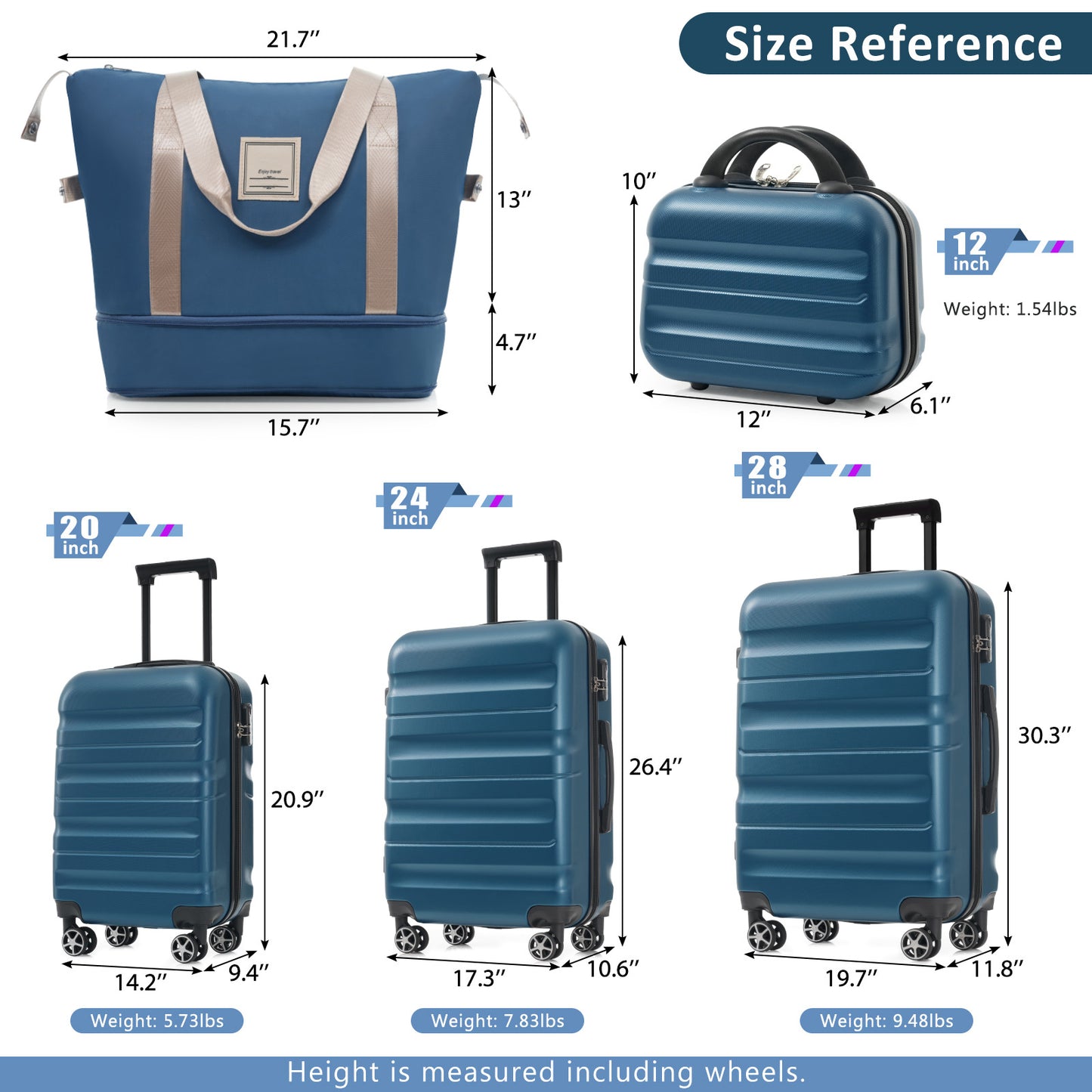 Lightweight ABS Luggage Set - Durable Suitcases with Spinner Wheels, Carry-On & Check-In Sizes - Inky Blue