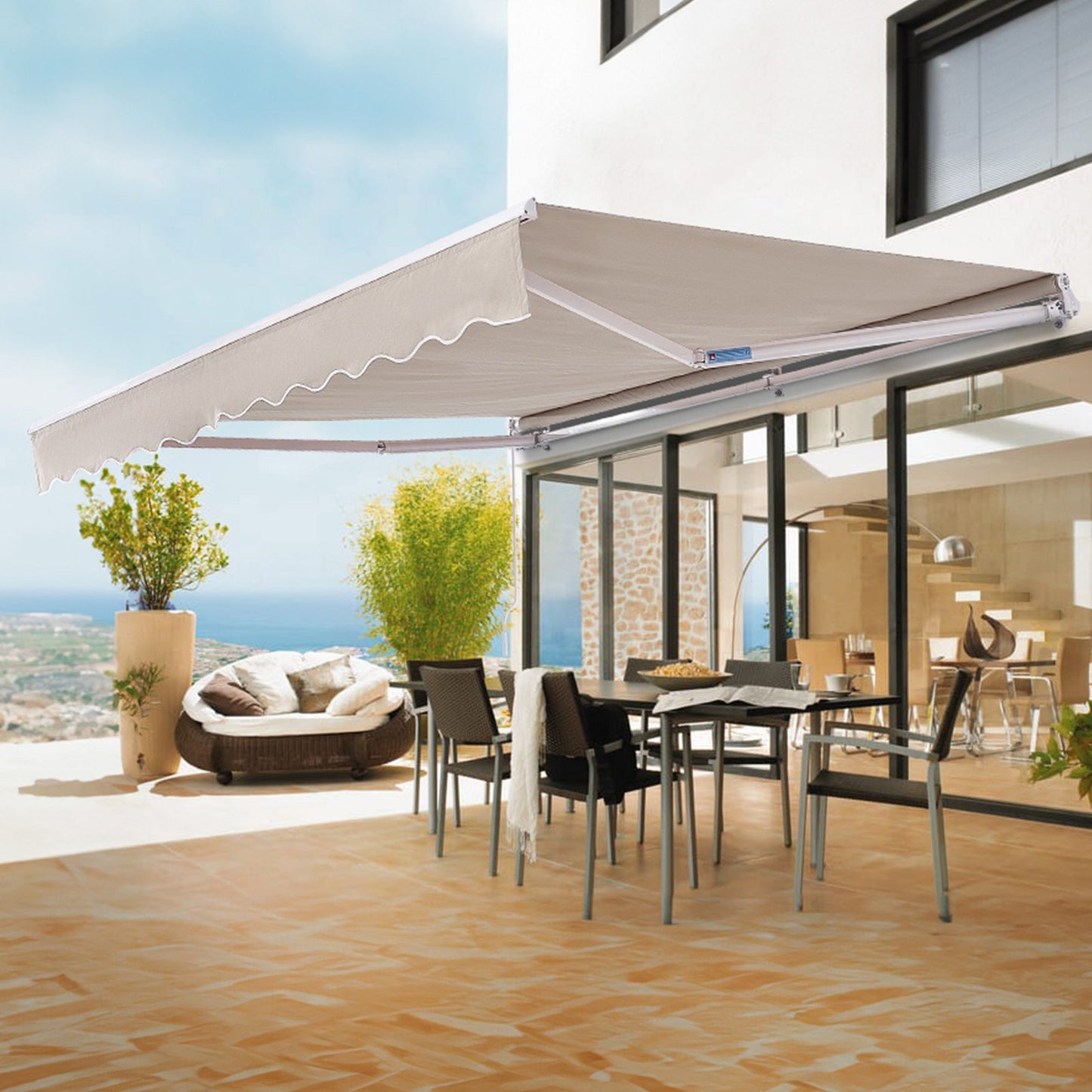 8x7 Ft Retractable Patio Awning Sun Shade Water-Resistant Polyester with Crank