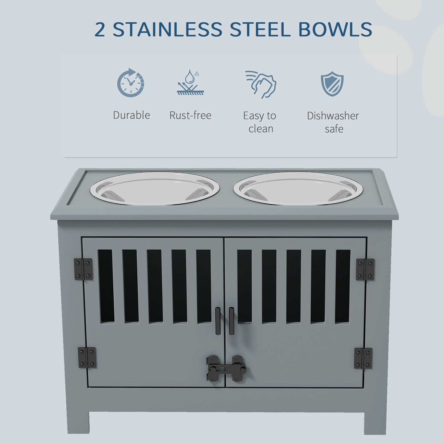 Dog Food Storage Cabinet with Bowls and Feeding Station - Gray
