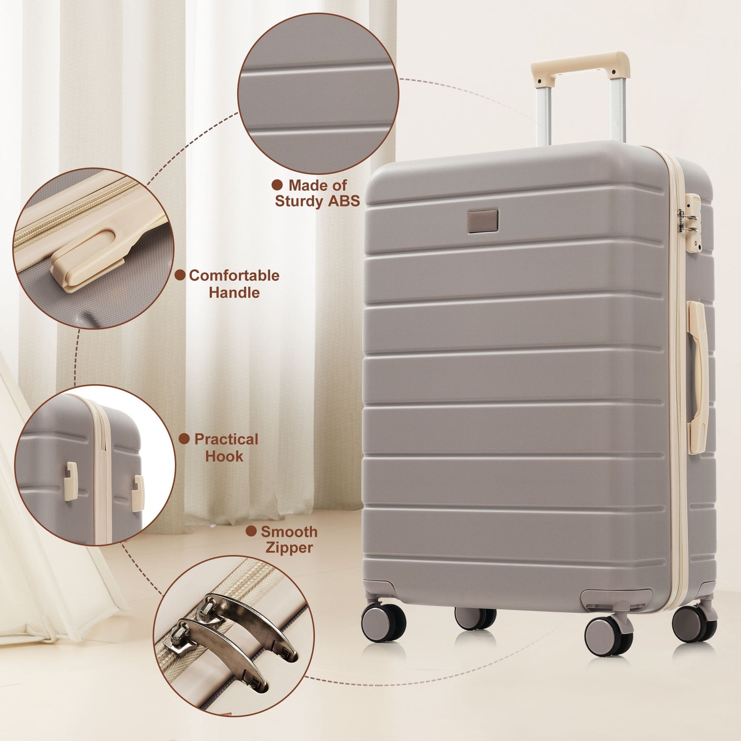 3-Piece Hardside Luggage Set with TSA Lock & Expandable Duffel - Brown