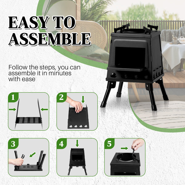 Portable Wood Camping Stove 36x36x46.5cm for Outdoor Cooking & Hiking