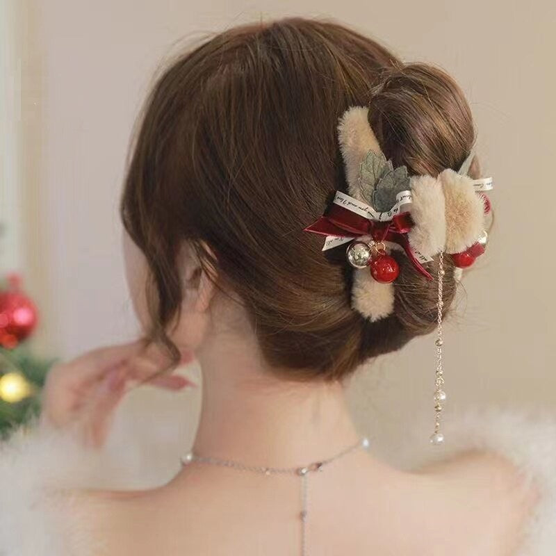 Plush Bow Hair Barrettes for Women