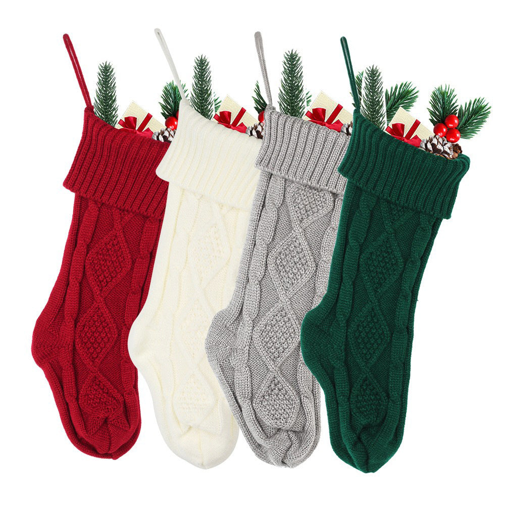 Large Christmas Gift Bag 46CM Wool Knitted Socks Scene Decor - Holiday Ornament