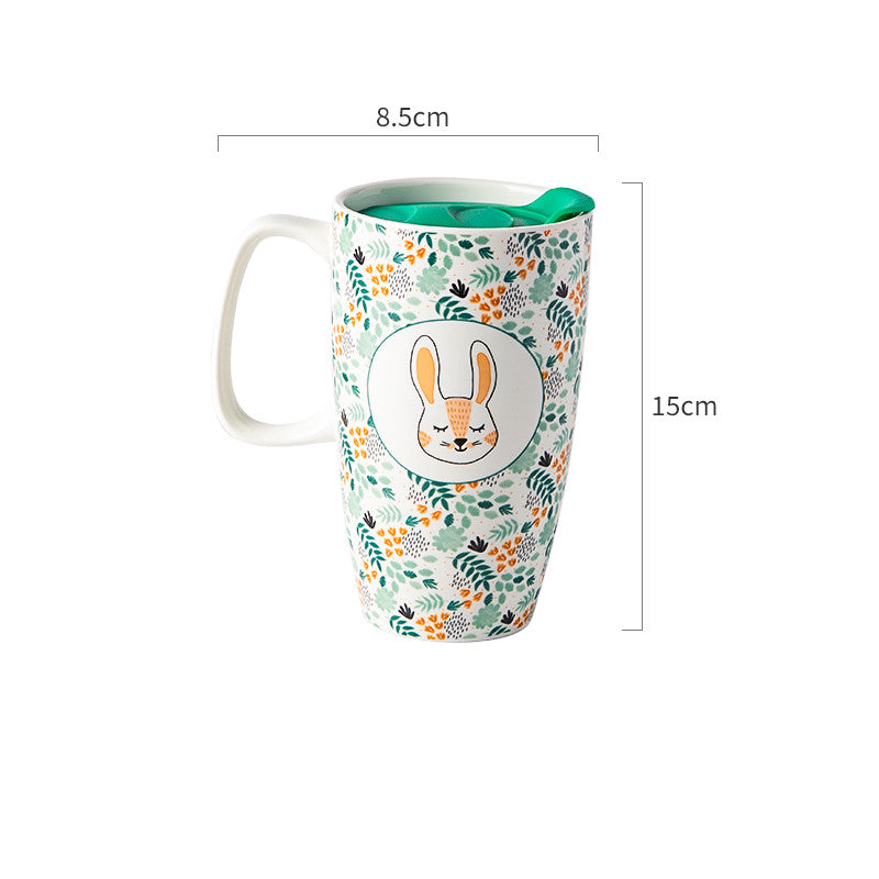 Large Capacity Ceramic Mug with Lid - Multiple Styles, 500-600mL Drinkware