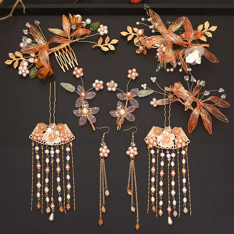 Bridal Hair Crown with Fringe - Ancient Style Flower Headdress