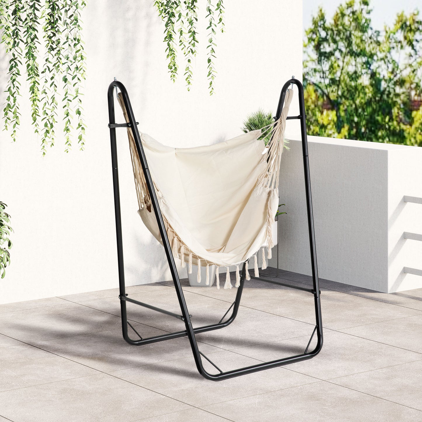 Hammock Swing Chair with U Shape Stand and Side Pocket - Cream White