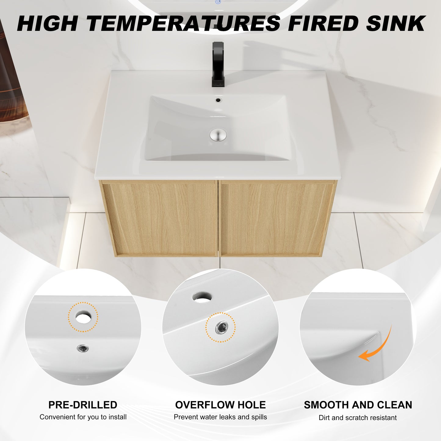 30" Wall-Mounted Bathroom Vanity with Sink - Light Oak