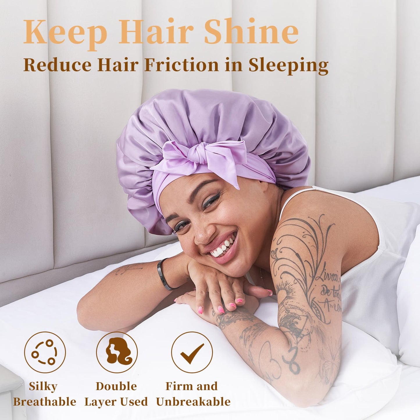 Satin Hair Bonnet for Sleeping - Adjustable Double Layer Silk Hair Wrap