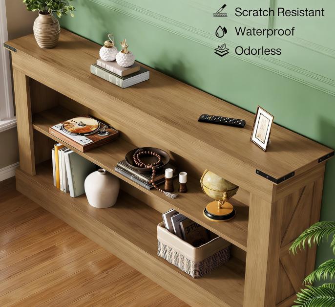 Farmhouse Console Table with Dual-Layer Storage - Brown