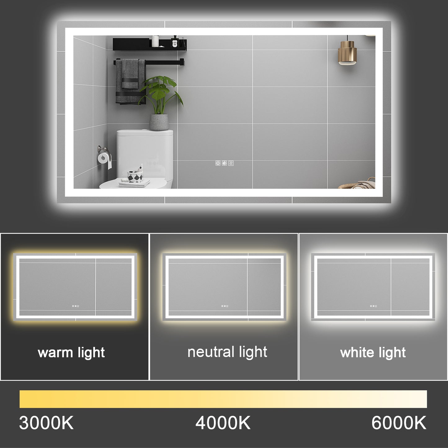 LED Bathroom Mirror 60x32 with Anti-Fog & Touch Sensor