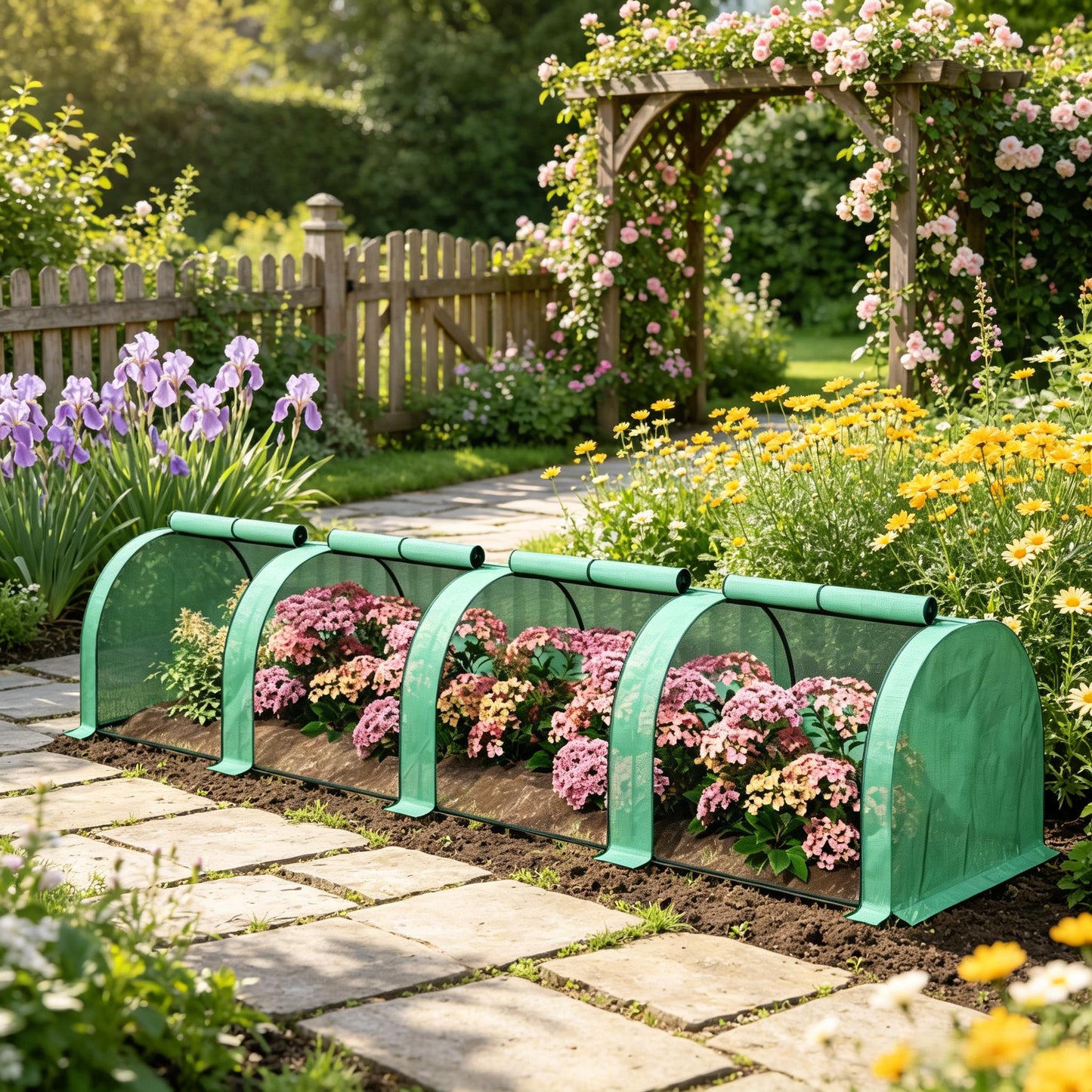 Portable Greenhouse with 4 Zippered Doors - 13' x 3' x 2.5'