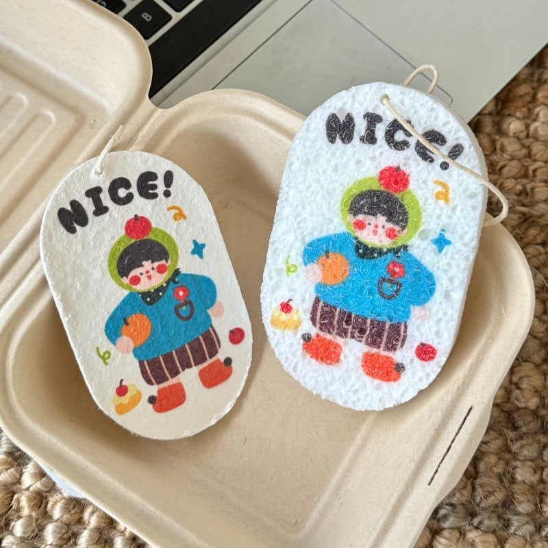 Wood Pulp Sponge and Cloth Kitchen Dishwashing Set - Cartoon Compression USPs