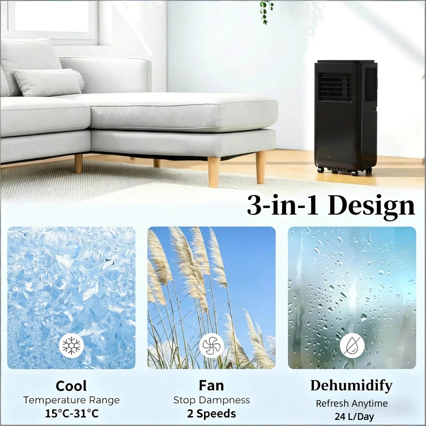 Portable Air Conditioner with Five Modes - Black