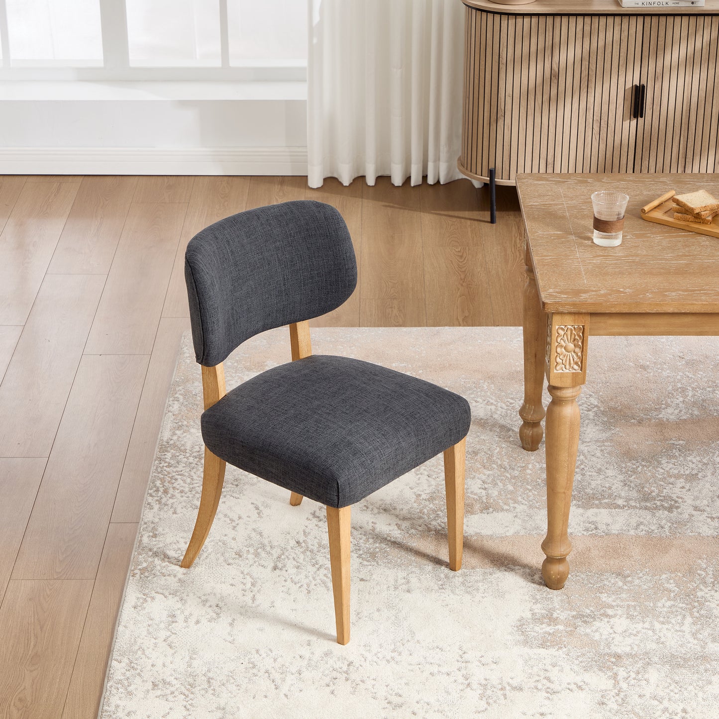 Modern Fabric Upholstered Dining Chairs Set of 2 - Dark Grey