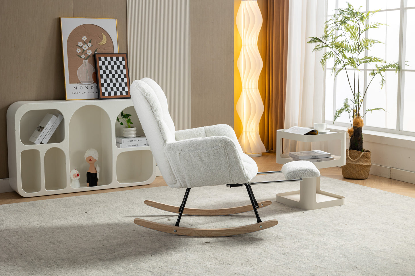 Teddy Fabric Nursery Rocking Chair with Adjustable Footstool - Ivory