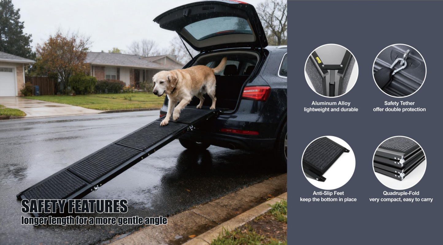 Portable Dog Ramp for Car SUV & Truck - 71 Inch Aluminum Non-Slip Pet Step
