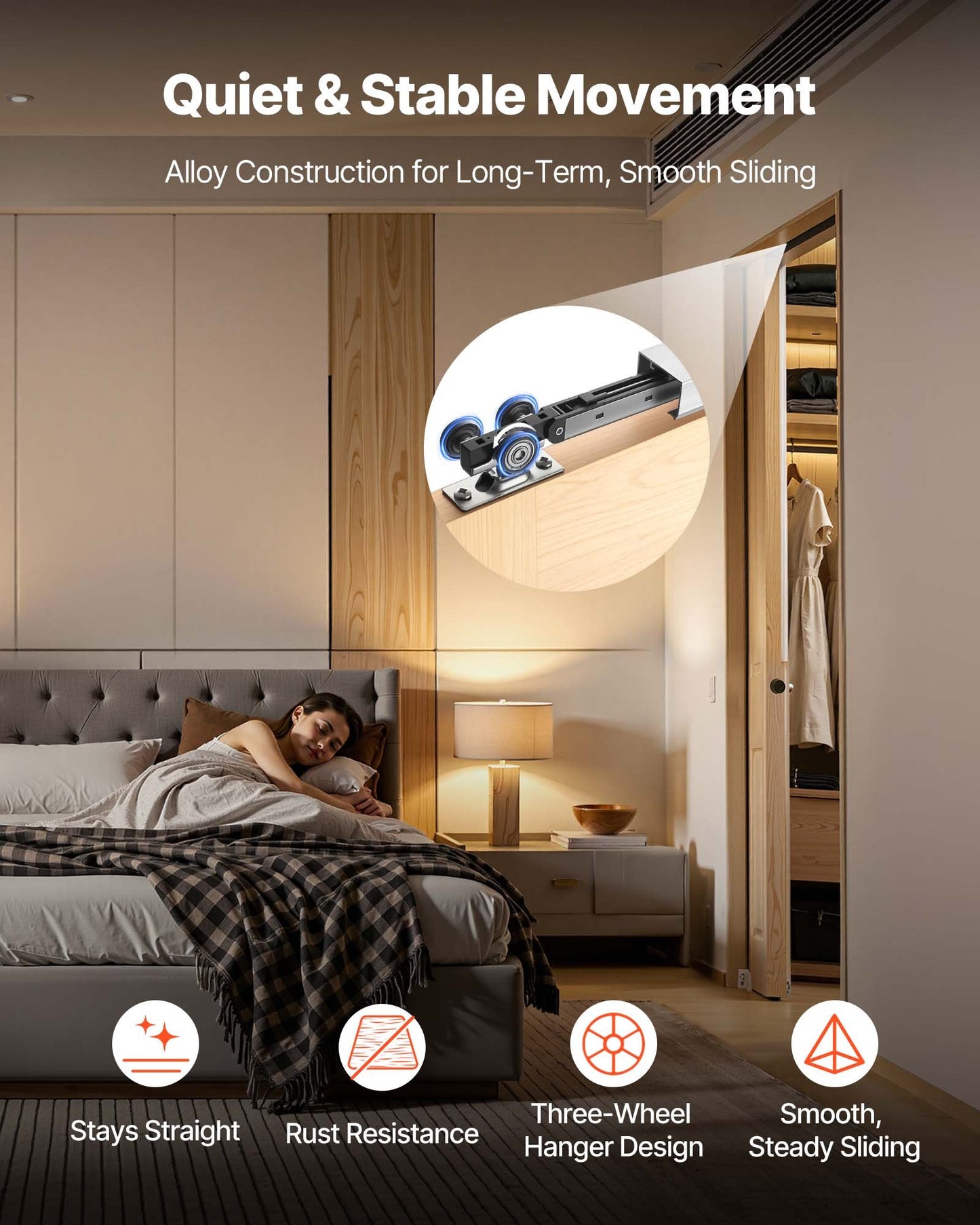 Sliding Pocket Door Hardware Track Kit - 44.69 Inch with Soft Close Mechanism, Black