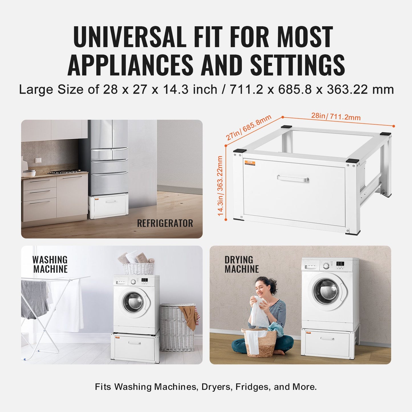 Laundry Pedestal 27" Wide 14.4" Height, Washer And Dryer Base Stand