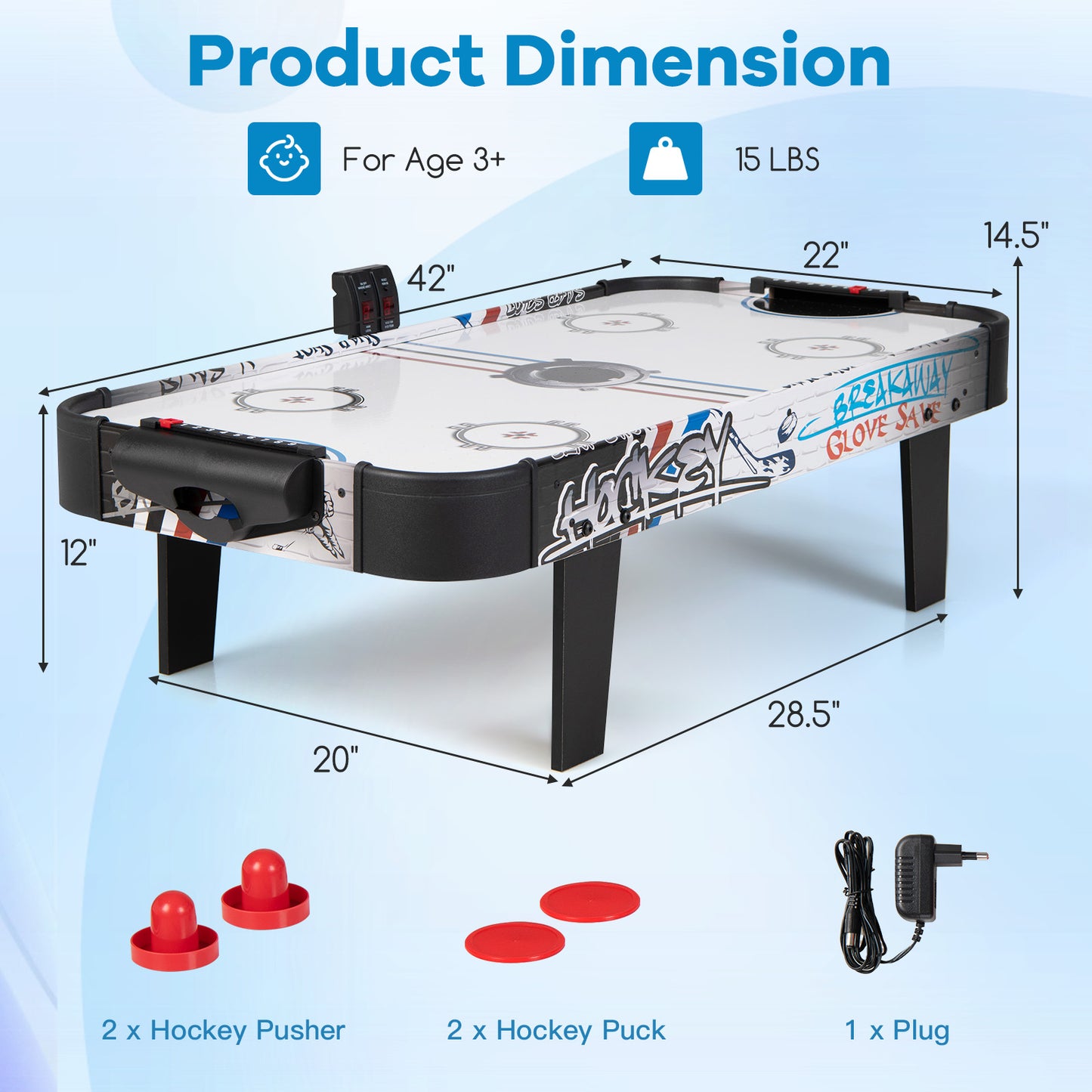 42-Inch Air Hockey Tabletop with Electronic Scorer & 2 Pushers