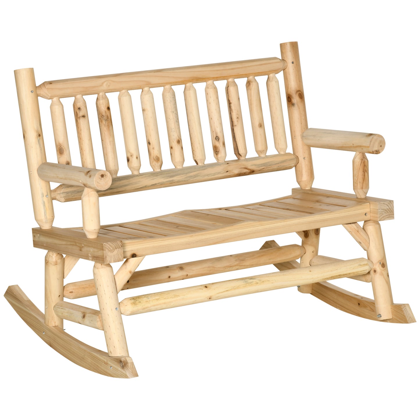Heavy Duty 2-Person Rocking Chair - Natural Fir Wood Loveseat