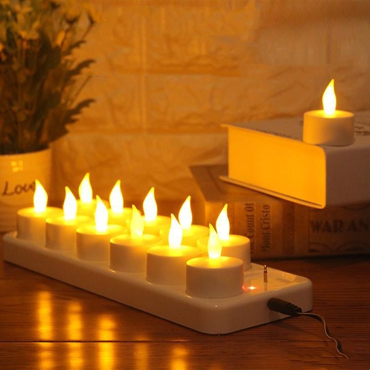 Rechargeable Flameless LED Tea Candles Set of 12 with Holders - Safe Outdoor Decor