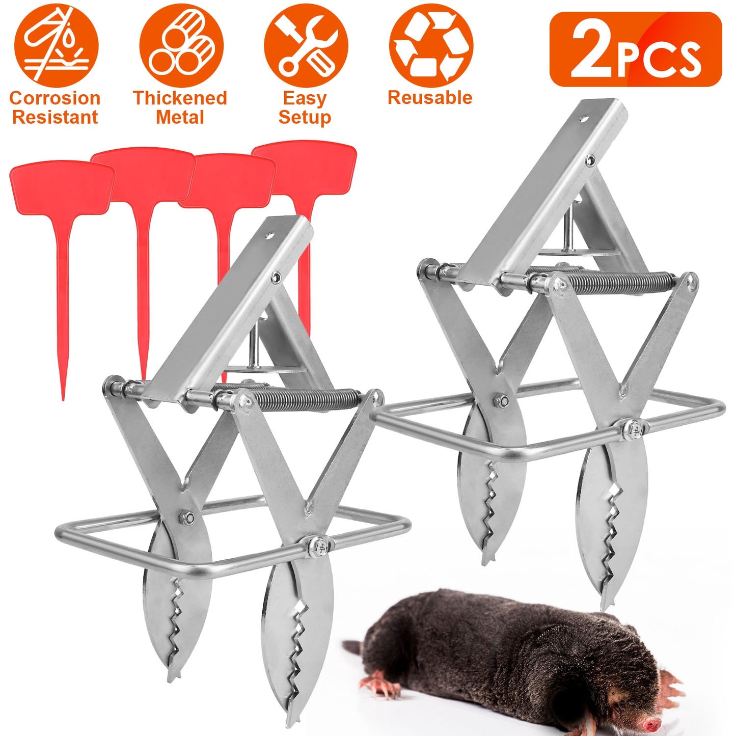 2PCS Reusable Mole Scissor Traps - Metal Rodent Control for Lawn