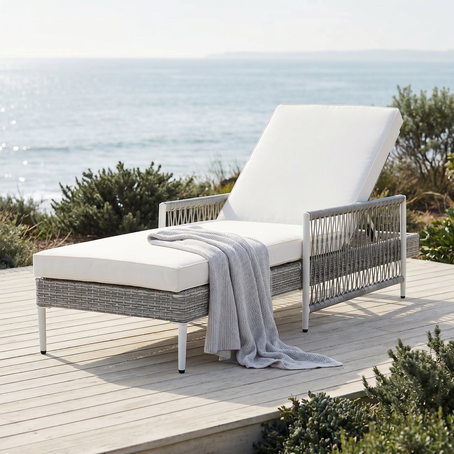 Outdoor PE Rattan Chaise Lounge Chair with Adjustable Recliner - Grey
