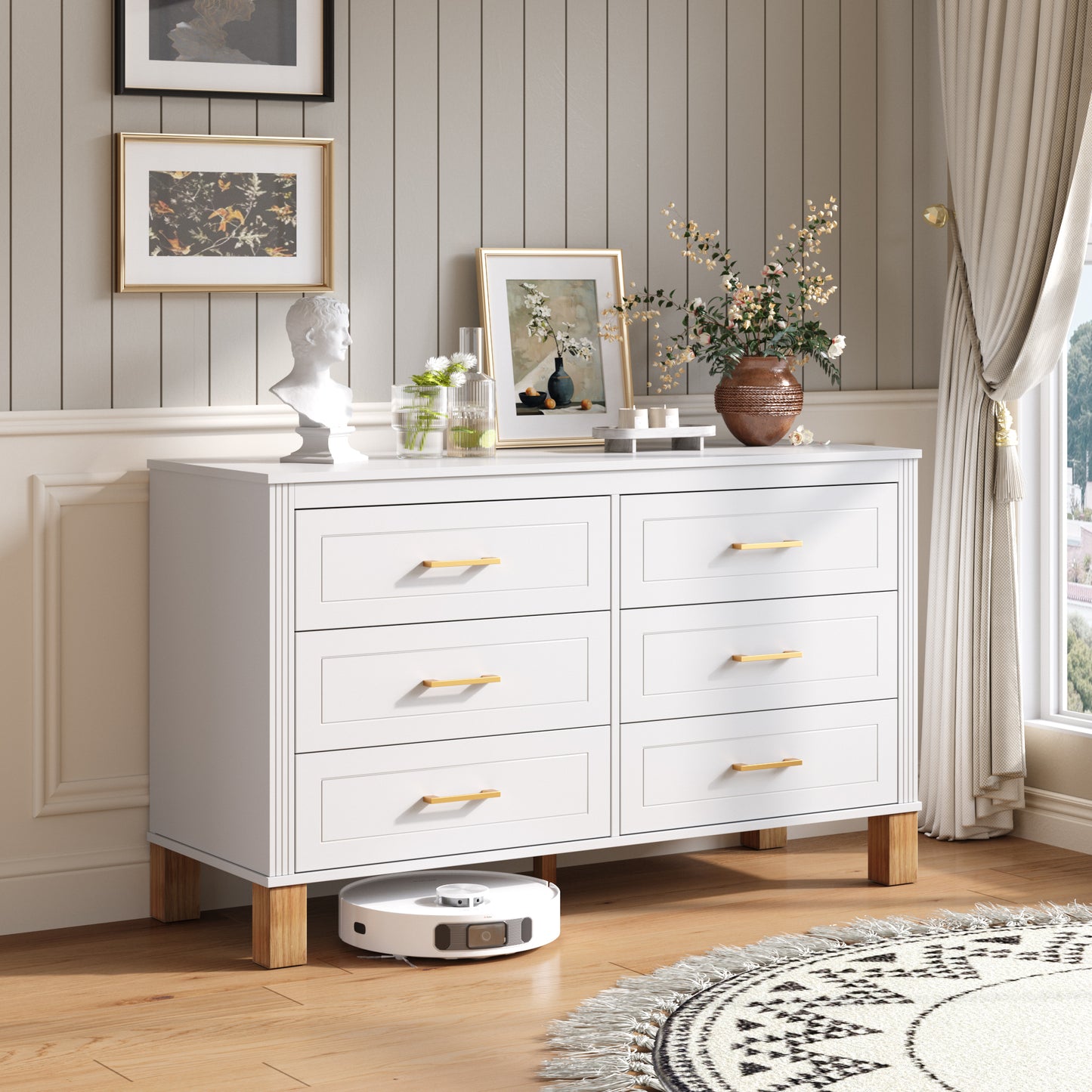 6-Drawer Double Dresser in White - Modern Kids Bedroom Storage