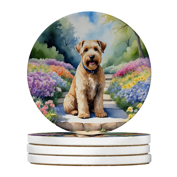 Large Sandstone Coasters Set of 4 - Absorbent Drink Mats with Cork Backing - Dog Breed Silky Terrier Artwork - Gift Ready