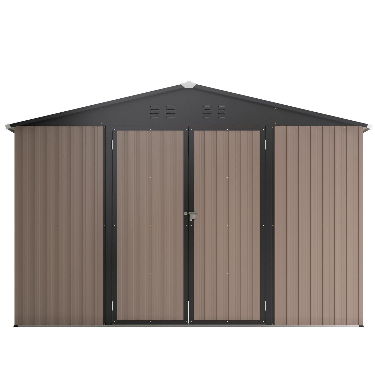 10' x 10' Metal Garden Storage Shed with Lockable Doors - Brown