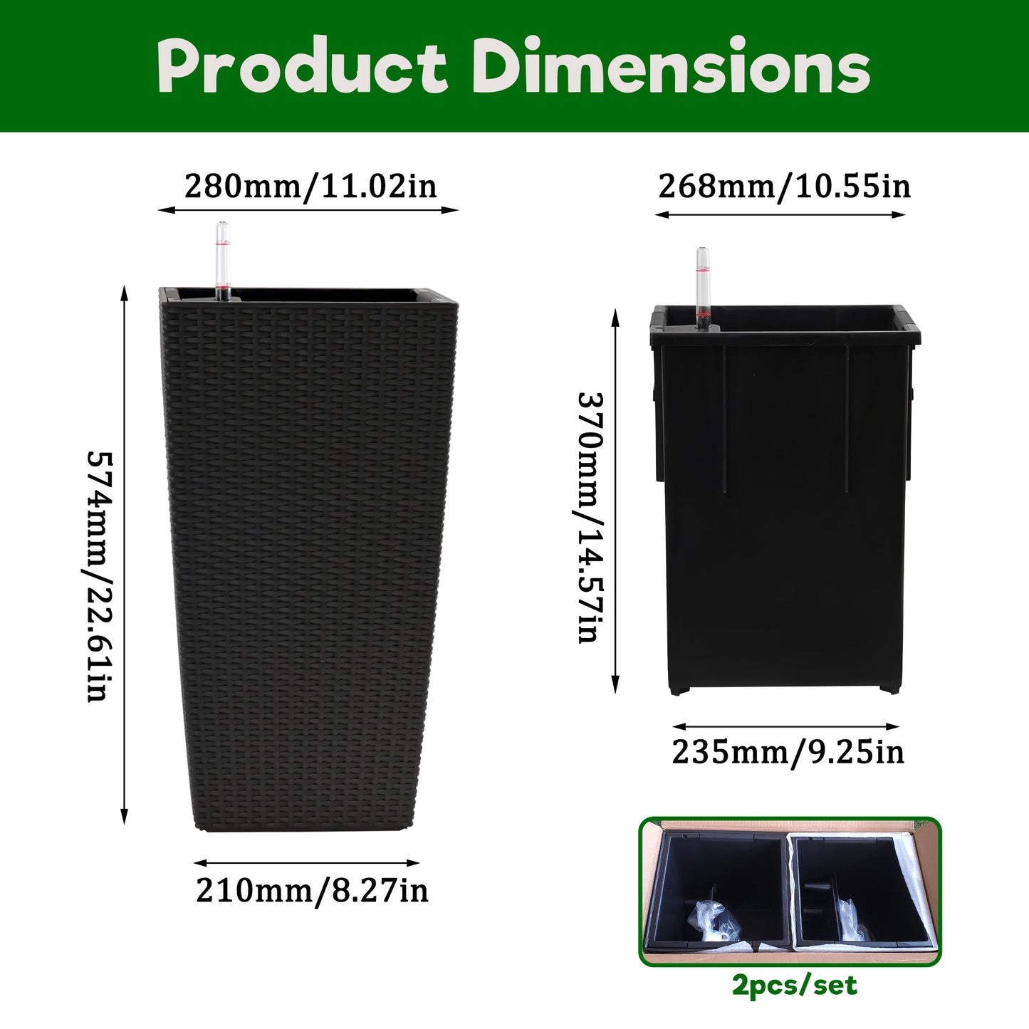 Pack Of 2 Square Planter For Garden 22-Inch High Faux Rattan Design