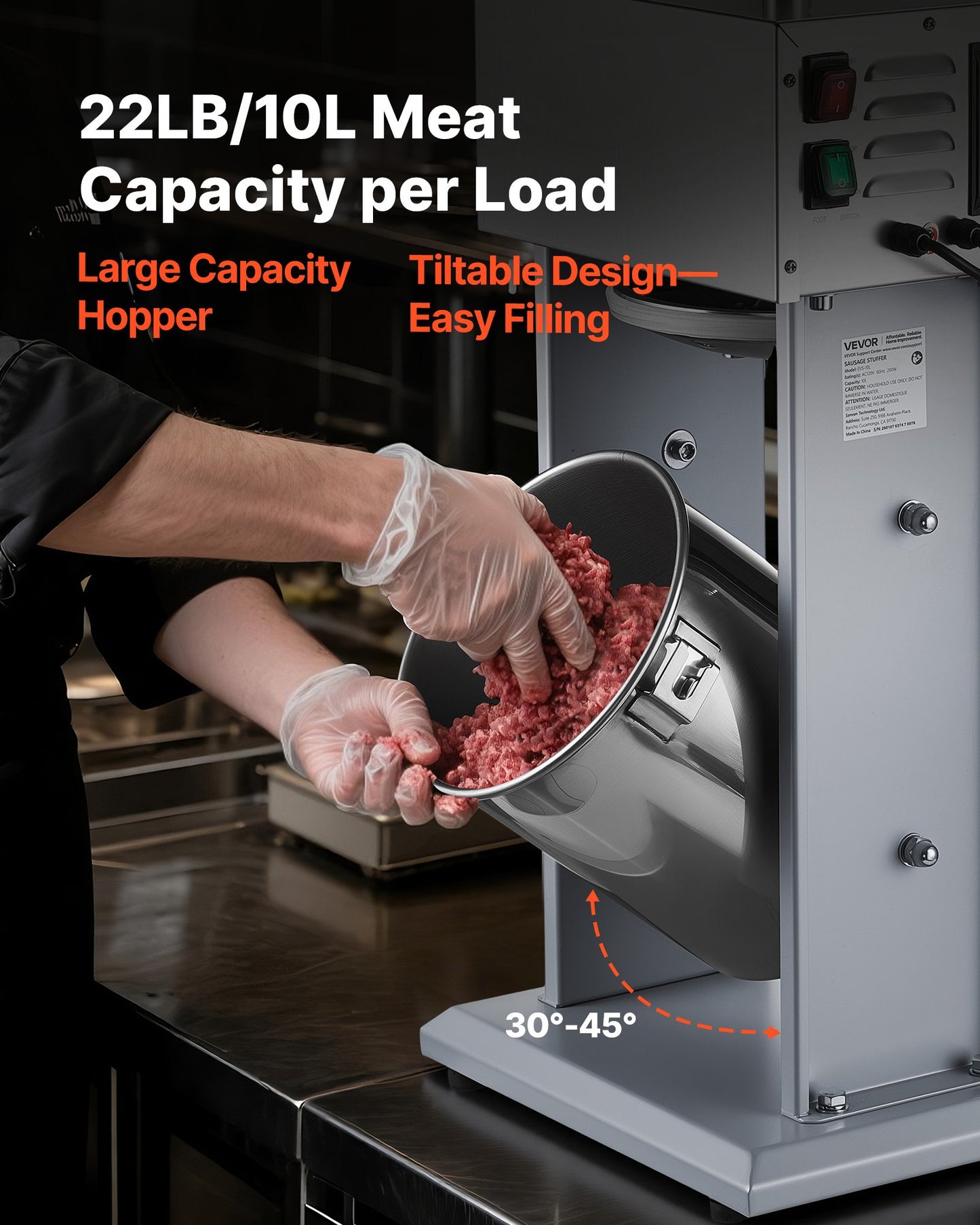 Electric Sausage Stuffer 22 Lbs Vertical Meat Filler with Stepless Speed Control - Stainless Steel, 4 Tubes, Foot Pedal, Commercial & Home Use - Black