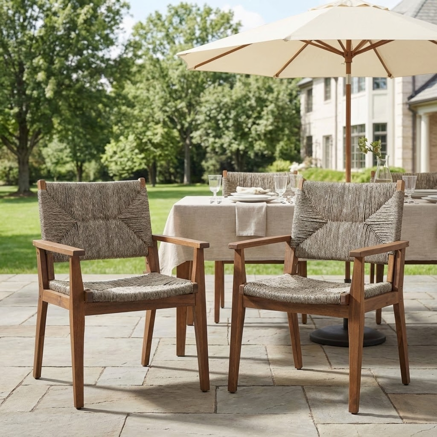 Durable Outdoor Dining Chair With Acacia Wood Frame, Handwoven Wicker