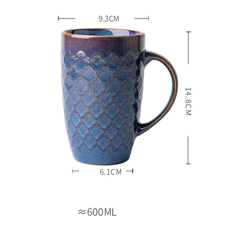 Large Capacity Ceramic Mug with Variable Glaze - Retro Kiln Style, 601ml