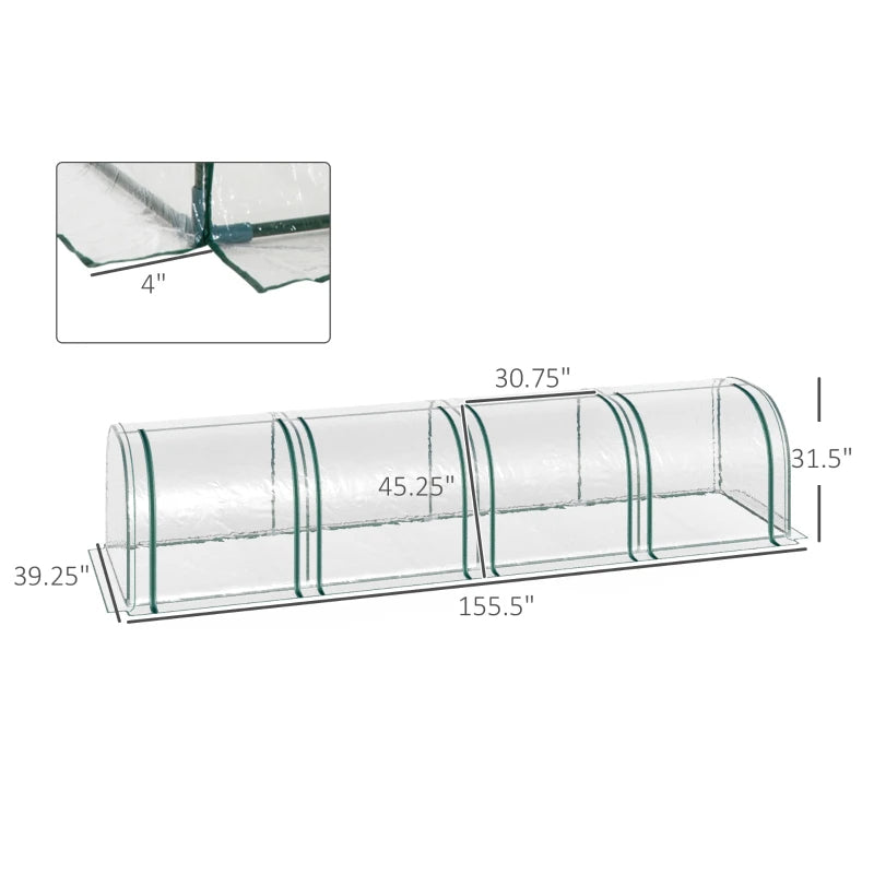 Portable Greenhouse Tunnel with 4 Zippered Doors, UV-Resistant PVC Cover - 13 ft