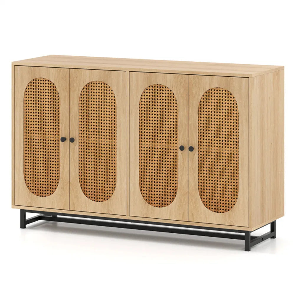 Natural PE Rattan Large Buffet Sideboard (50"), 4-Door Design With
