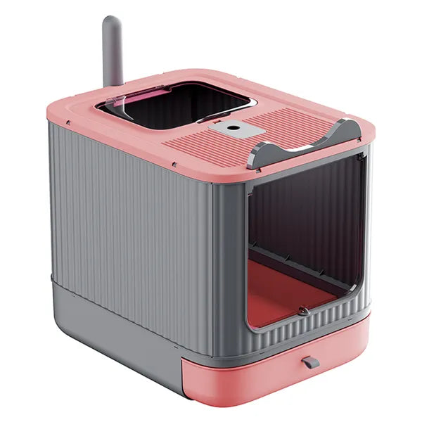 Fully Enclosed Cat Litter Box with Dual Entry and Odor Control - Modern White